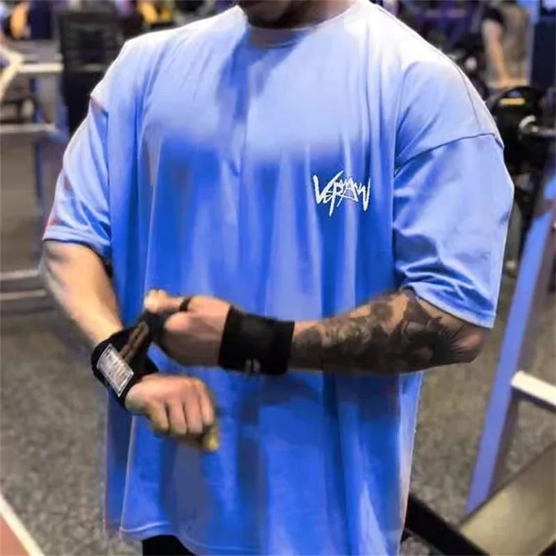 Camiseta Oversize de Algodón para Hombre – Cuello Redondo, Manga Corta y Media Manga, Verano, Entrenamiento y Streetwear