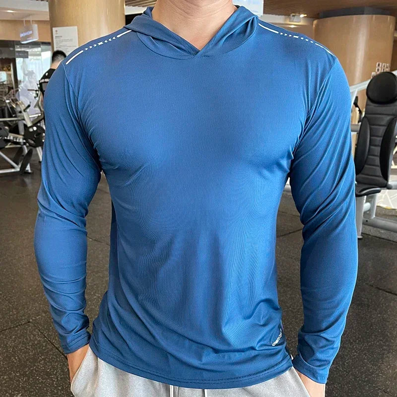 Camiseta Deportiva con Capucha Hombre – Manga Larga, Secado Rápido y Fitness