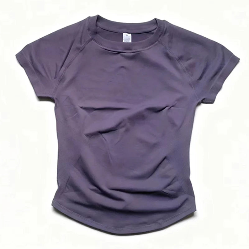 Top Deportivo de Manga Corta para Mujer – Camiseta de Yoga, Gimnasio y Fitness, Sin Costuras, Ligera y Transpirable