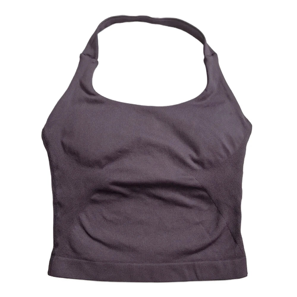 Top Deportivo Halter Premium para Mujer sin Costuras | Sujetador Acolchado de Alta Sujeción y Secado Rápido para Yoga, Gym y Fitness
