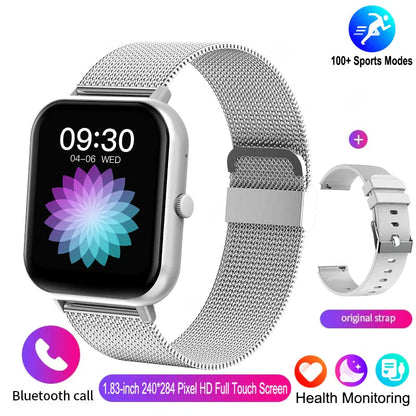 Smartwatch Bluetooth con Llamadas y Monitor de Fitness – Correa Malla Plata