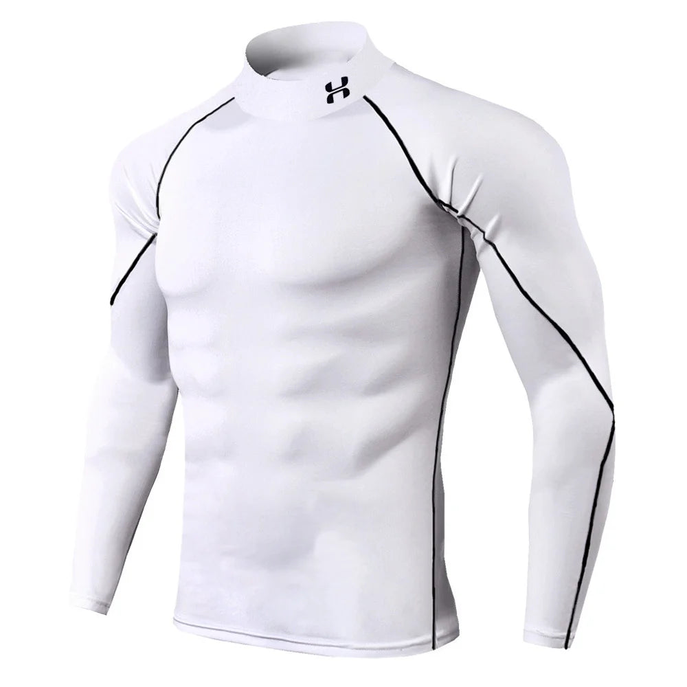 Camiseta de Compresión para Hombre con Cuello Alto – Secado Rápido y Transpirable para Gym