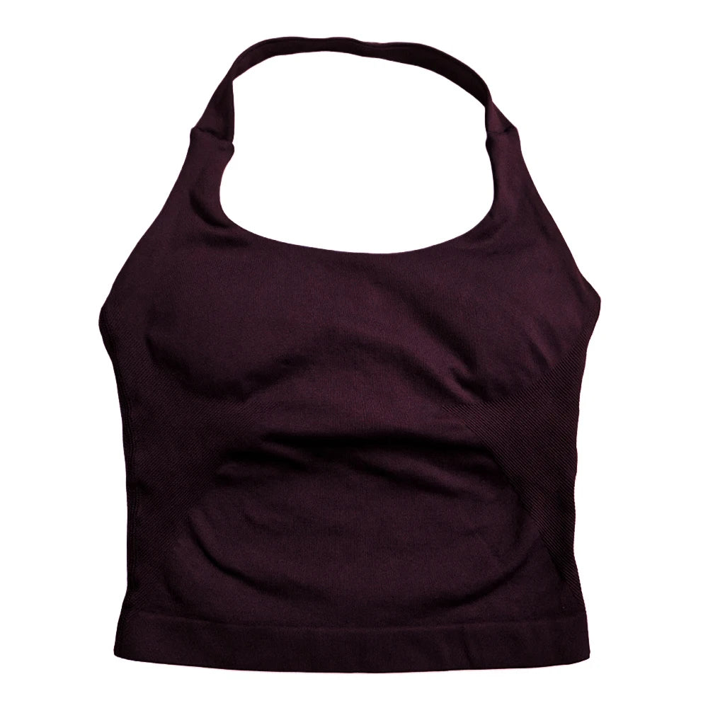 Top Deportivo Halter Premium para Mujer sin Costuras | Sujetador Acolchado de Alta Sujeción y Secado Rápido para Yoga, Gym y Fitness