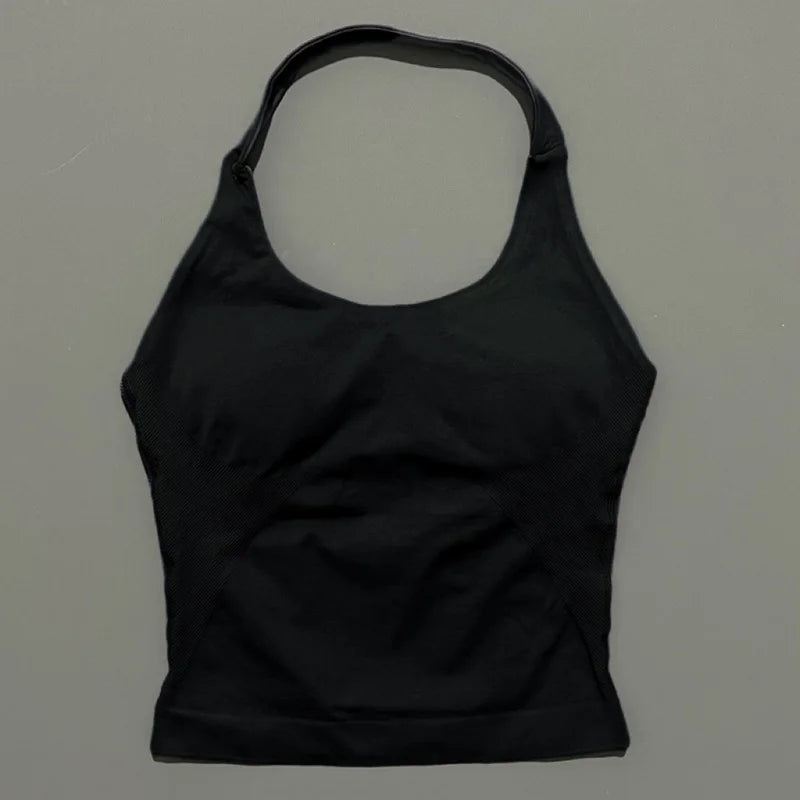 HISTELLO Top Halter de Impacto para Mujer – Gimnasio, Yoga, Sin Costuras, Sujetador Incorporado y Copas Extraíbles