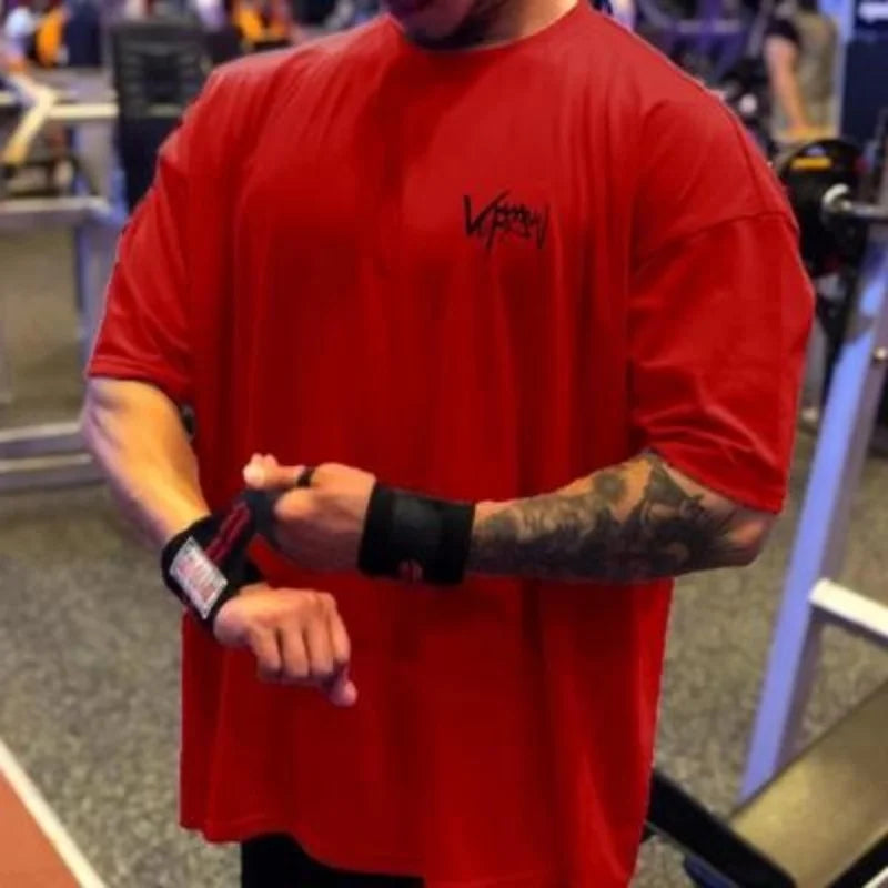 Camiseta Oversize de Algodón para Hombre – Cuello Redondo, Manga Corta y Media Manga, Verano, Entrenamiento y Streetwear