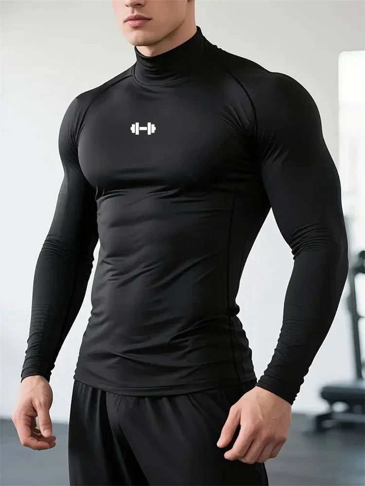 Camiseta de Compresión para Hombre con Cuello Alto – Secado Rápido y Transpirable para Gym