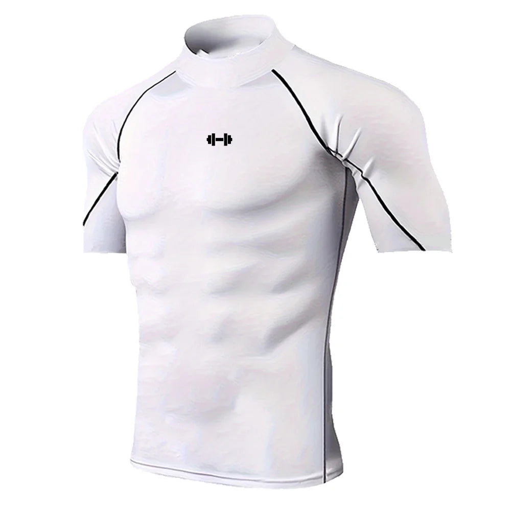 Camiseta de Compresión para Hombre con Cuello Alto – Secado Rápido y Transpirable para Gym