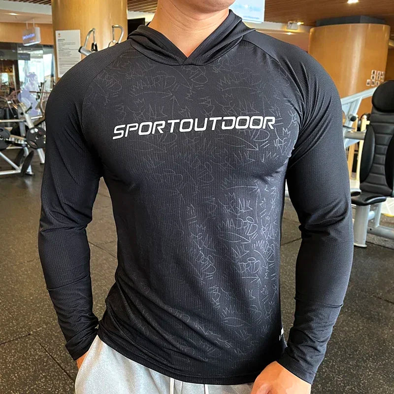 Camiseta Deportiva con Capucha Hombre – Manga Larga, Secado Rápido y Fitness