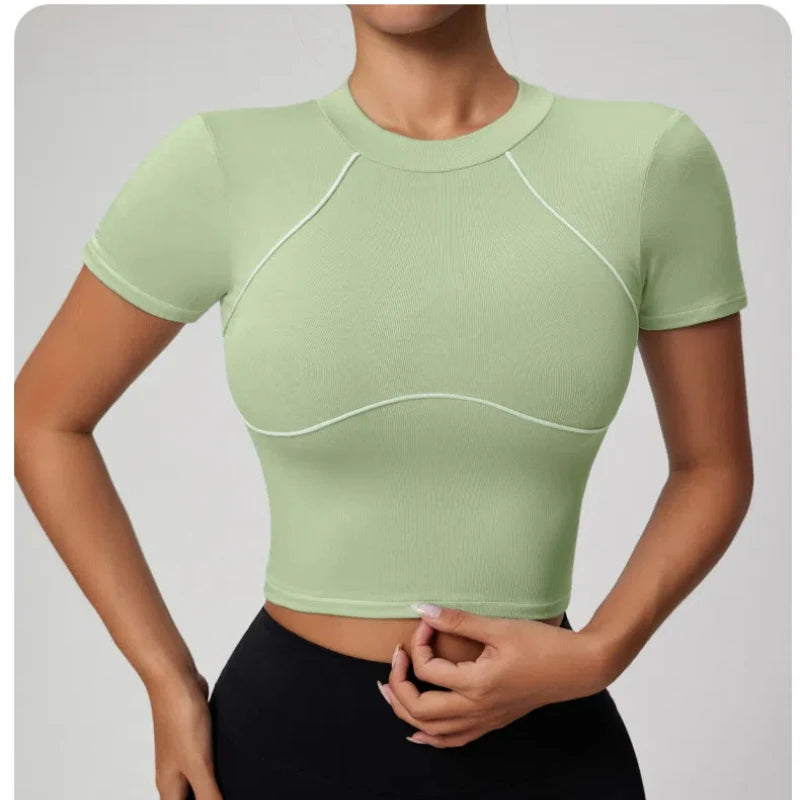Top de Yoga para Mujer | Top Deportivo Manga Corta, Ajuste Femenino, Suave y Transpirable para Fitness y Running