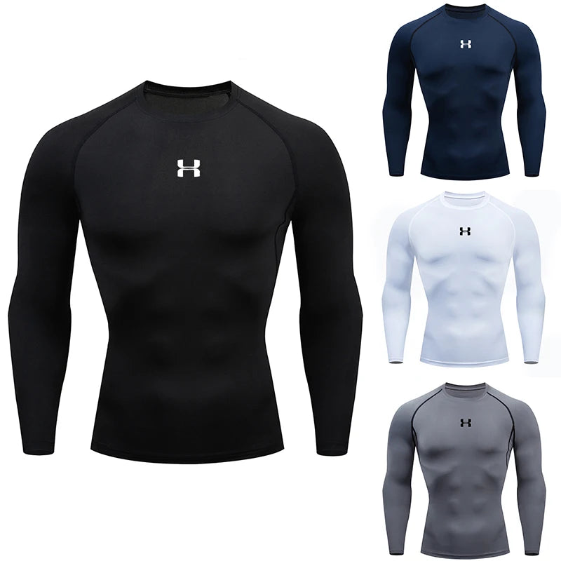 Camiseta de Compresión para Hombre – Manga Larga, Running, Gimnasio y Fitness, Sudadera Deportiva Atlética