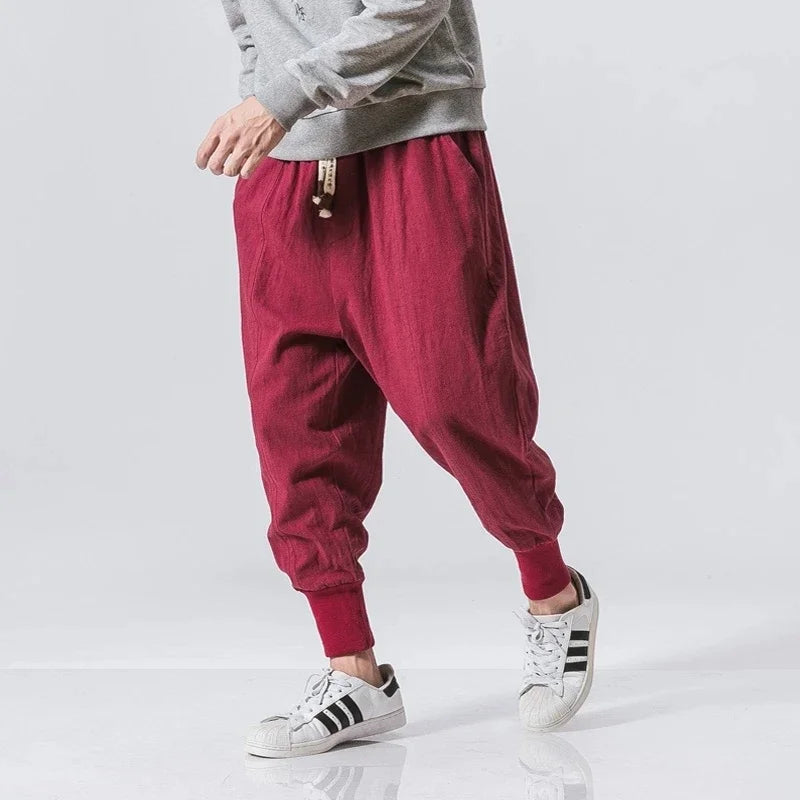Pantalones Harem de Lino y Algodón para Hombre – Joggers Holgados, Casual Streetwear y Chándal, Nueva Colección