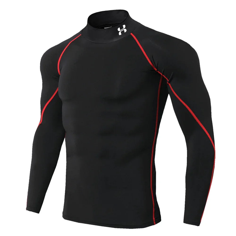 Camiseta de Compresión para Hombre con Cuello Alto – Secado Rápido y Transpirable para Gym