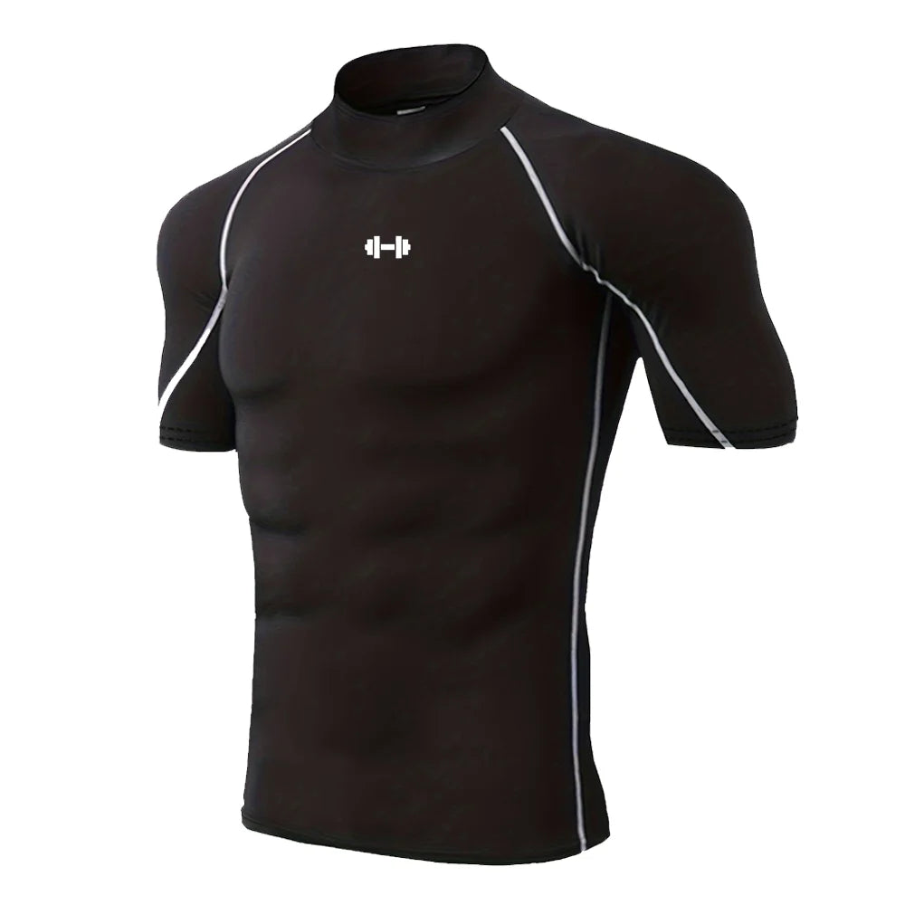 Camiseta de Compresión para Hombre con Cuello Alto – Secado Rápido y Transpirable para Gym