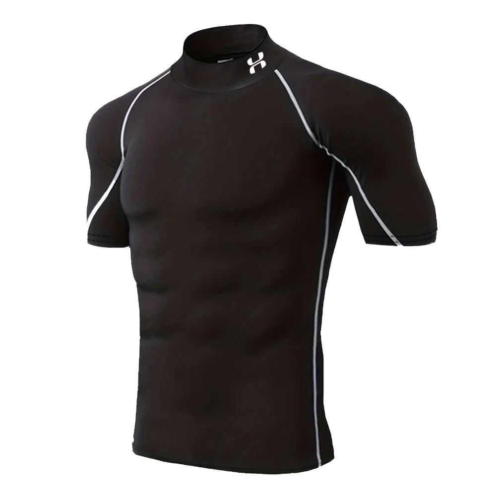 Camiseta de Compresión para Hombre con Cuello Alto – Secado Rápido y Transpirable para Gym