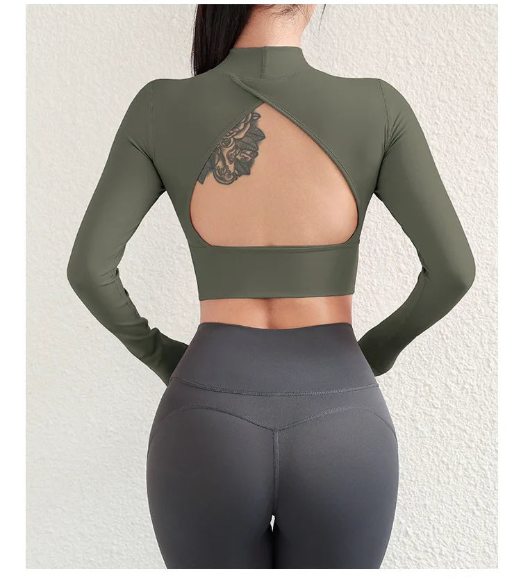 Top Corto Deportivo Cuello Alto para Mujer con Sujetador Integrado | Espalda Cruzada Sexy para Yoga, Gym y Fitness – Efecto Estilizador