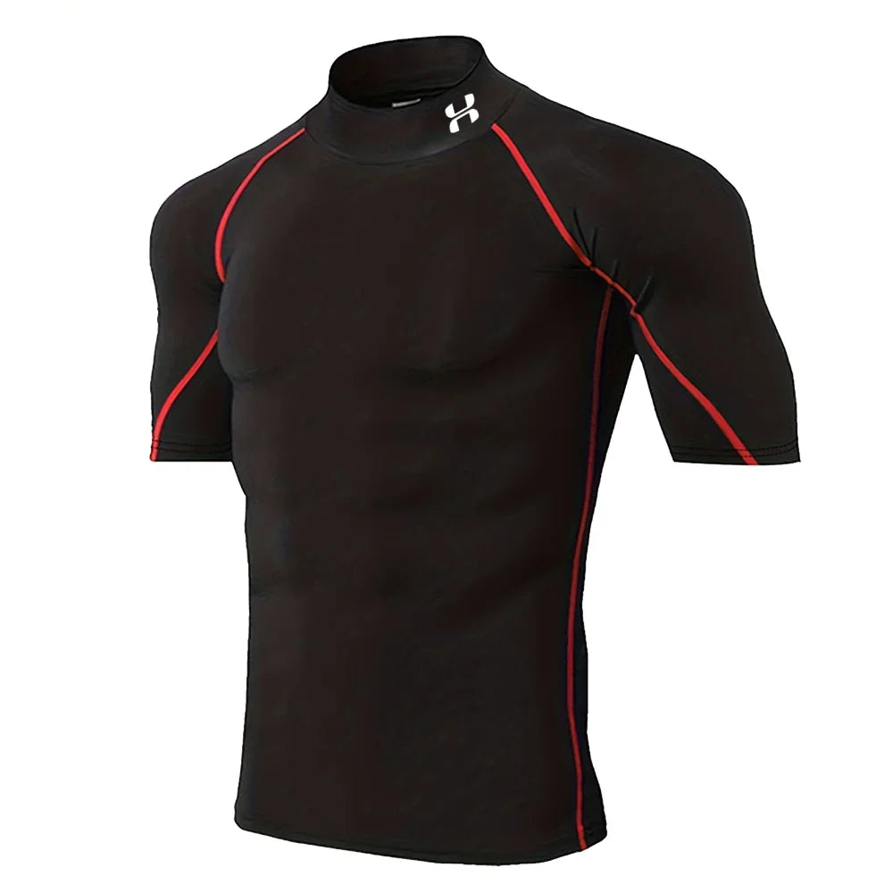Camiseta de Compresión para Hombre con Cuello Alto – Secado Rápido y Transpirable para Gym