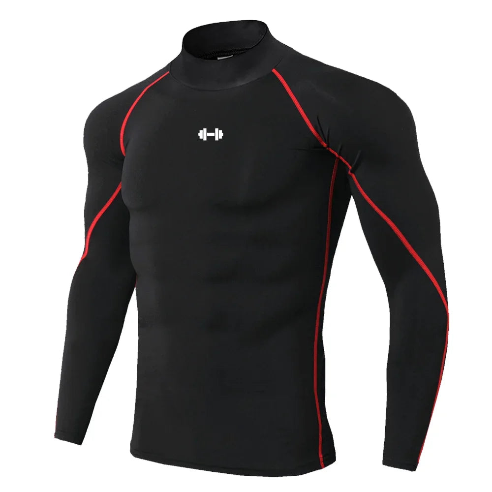 Camiseta de Compresión para Hombre con Cuello Alto – Secado Rápido y Transpirable para Gym