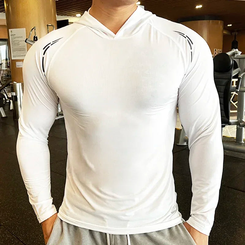Camiseta Deportiva con Capucha Hombre – Manga Larga, Secado Rápido y Fitness