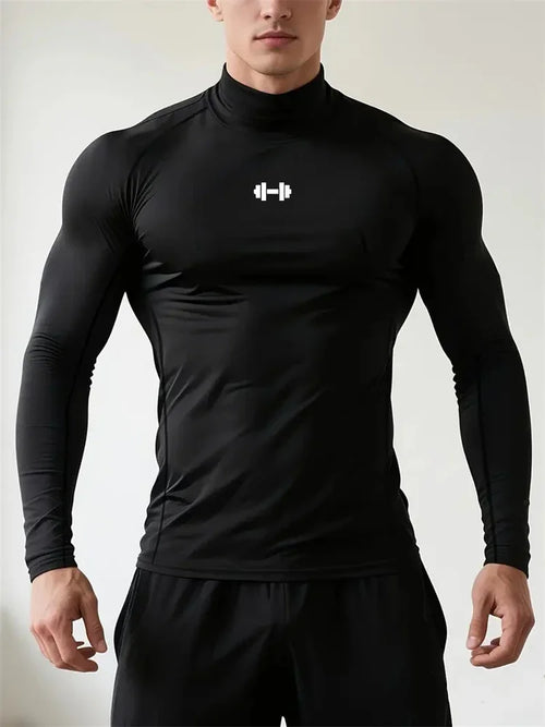 Camiseta de Compresión para Hombre con Cuello Alto – Secado Rápido y Transpirable para Gym