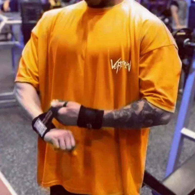 Camiseta Oversize de Algodón para Hombre – Cuello Redondo, Manga Corta y Media Manga, Verano, Entrenamiento y Streetwear