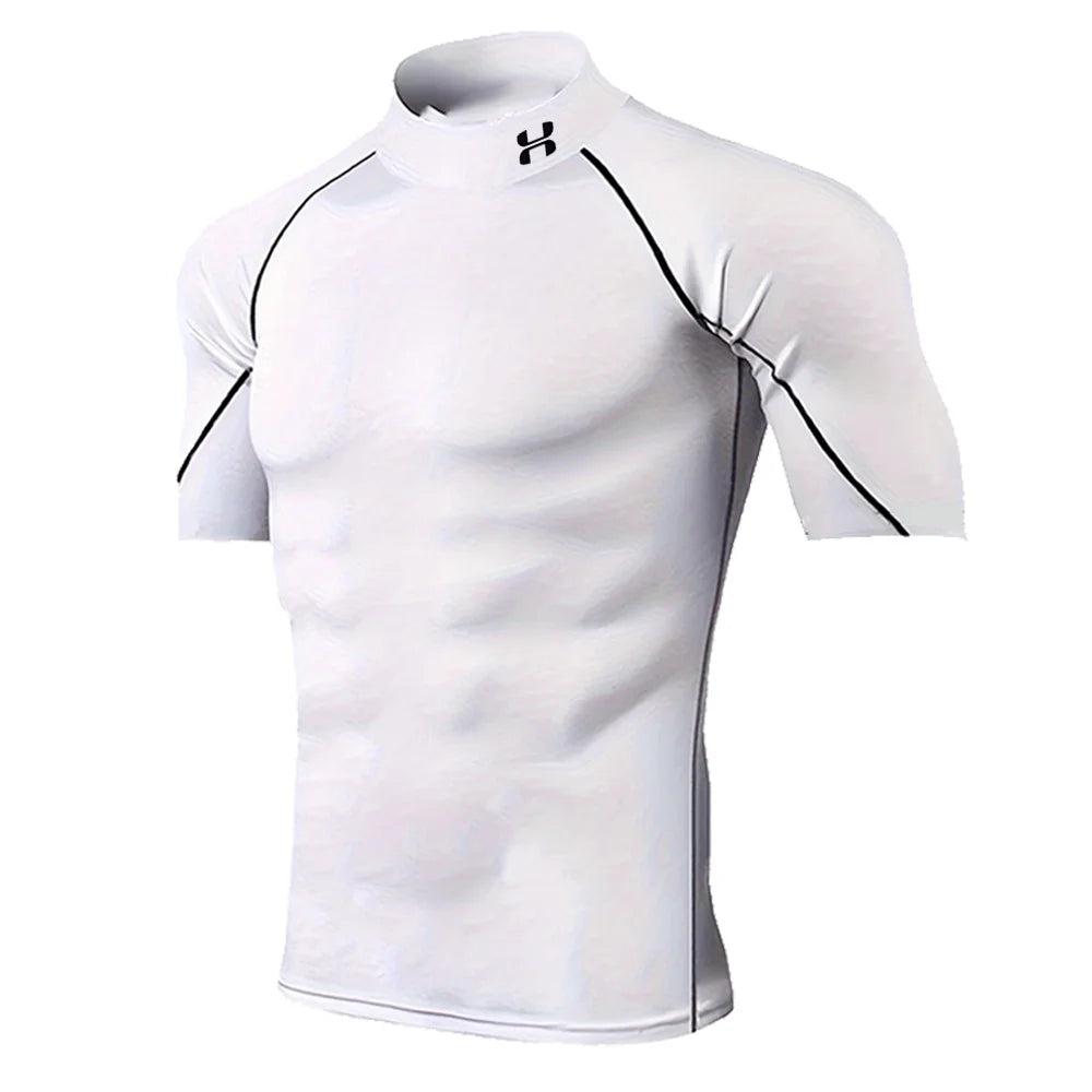 Camiseta de Compresión para Hombre con Cuello Alto – Secado Rápido y Transpirable para Gym