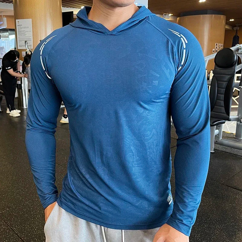 Camiseta Deportiva con Capucha Hombre – Manga Larga, Secado Rápido y Fitness
