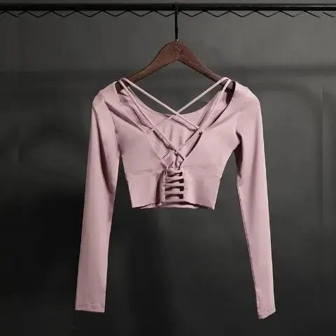 Top Deportivo Manga Larga para Mujer con Espalda Cruzada | Camiseta de Yoga, Fitness y Gym – Transpirable y de Secado Rápido