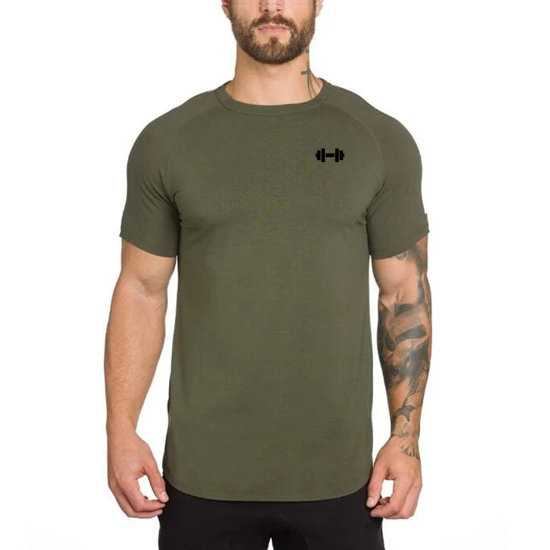 Camiseta Ajustada Hombre Slim Fit – Algodón Transpirable, Fitness, Gym, Culturismo, Secado Rápido