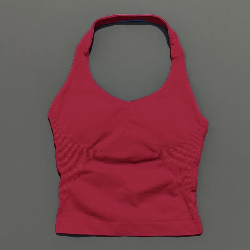 HISTELLO Top Halter de Impacto para Mujer – Gimnasio, Yoga, Sin Costuras, Sujetador Incorporado y Copas Extraíbles