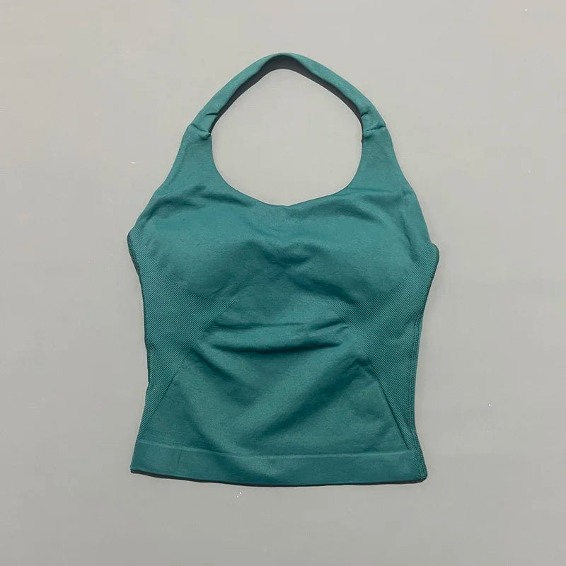 HISTELLO Top Halter de Impacto para Mujer – Gimnasio, Yoga, Sin Costuras, Sujetador Incorporado y Copas Extraíbles