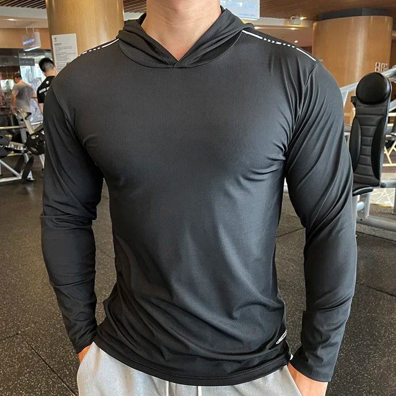 Camiseta Deportiva con Capucha Hombre – Manga Larga, Secado Rápido y Fitness