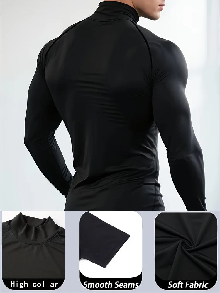 Camiseta de Compresión para Hombre con Cuello Alto – Secado Rápido y Transpirable para Gym