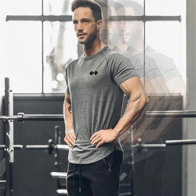 Camiseta Ajustada Hombre Slim Fit – Algodón Transpirable, Fitness, Gym, Culturismo, Secado Rápido