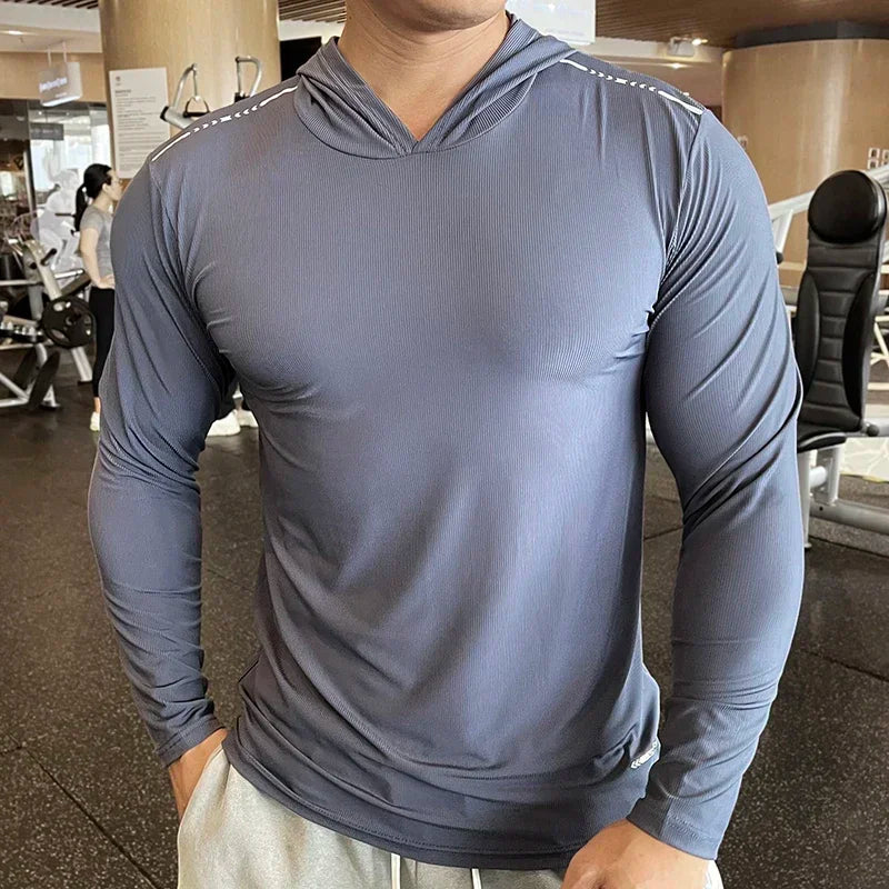 Camiseta Deportiva con Capucha Hombre – Manga Larga, Secado Rápido y Fitness