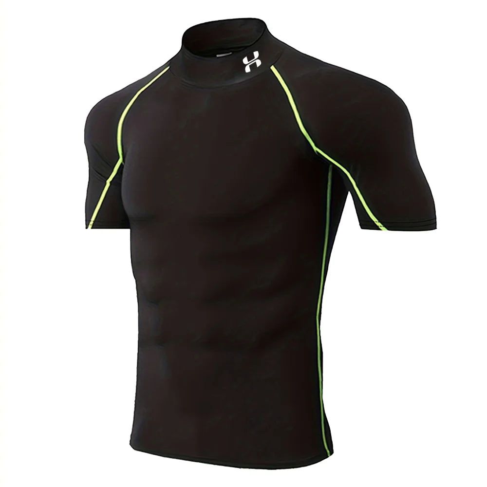 Camiseta de Compresión para Hombre con Cuello Alto – Secado Rápido y Transpirable para Gym